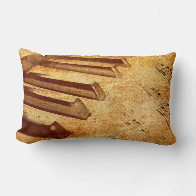 Grunge Music Sheet Piano Keys Lumbar Pillow (Front)