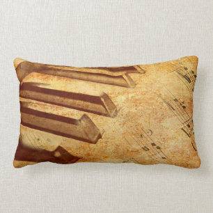 Grunge Music Sheet Piano Keys Lumbar Pillow