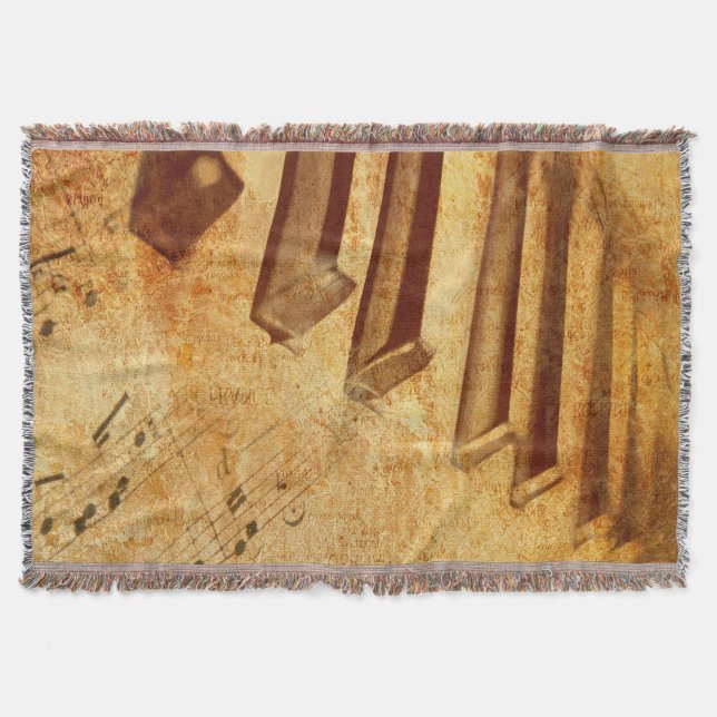 Grunge Music Sheet Piano Keys Throw Blanket (Front)