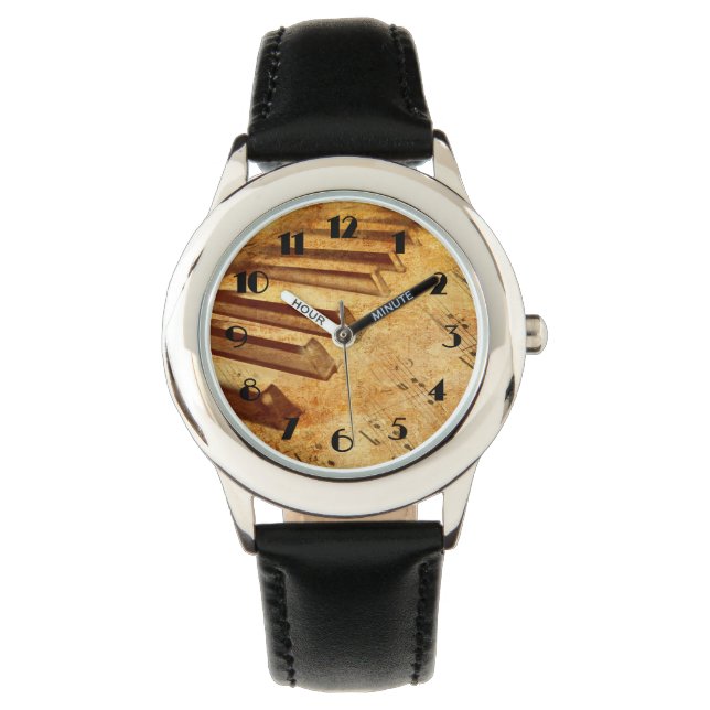 Grunge Music Sheet Piano Keys Watch (Front)