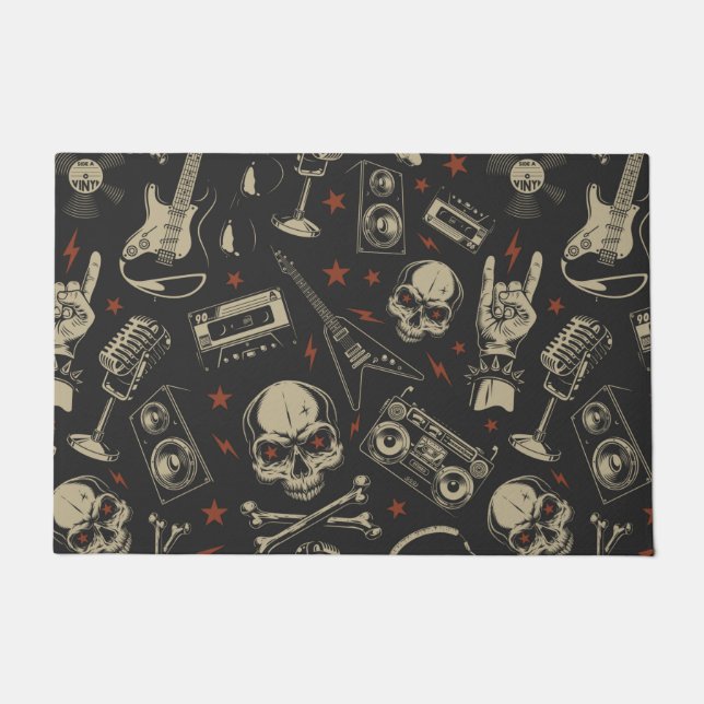 Grunge music skull crossbones pattern doormat (Front)
