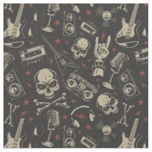Grunge music skull crossbones pattern fabric