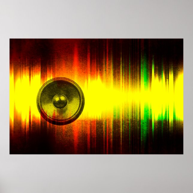 Grunge music speaker with soundwaves poster (Front)