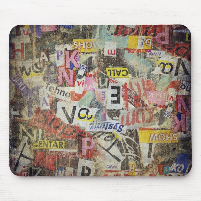 Grunge newspaper letters mouse pad (Front)