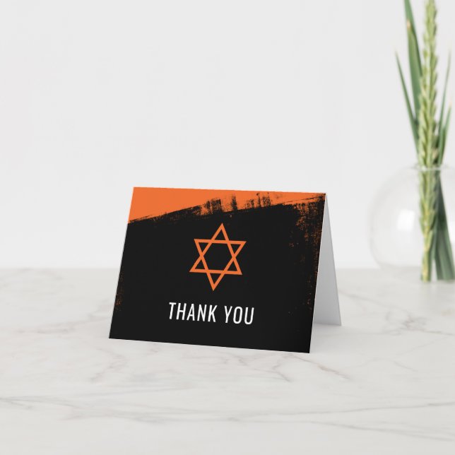 Grunge Orange Black Bar Mitzvah Thank You (Front)