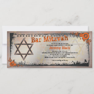 Grunge Orange, Black, Grey Bar Mitzvah Invitation