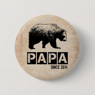 Grunge Papa Bear Since 2014, Black 2 Inch Round Button
