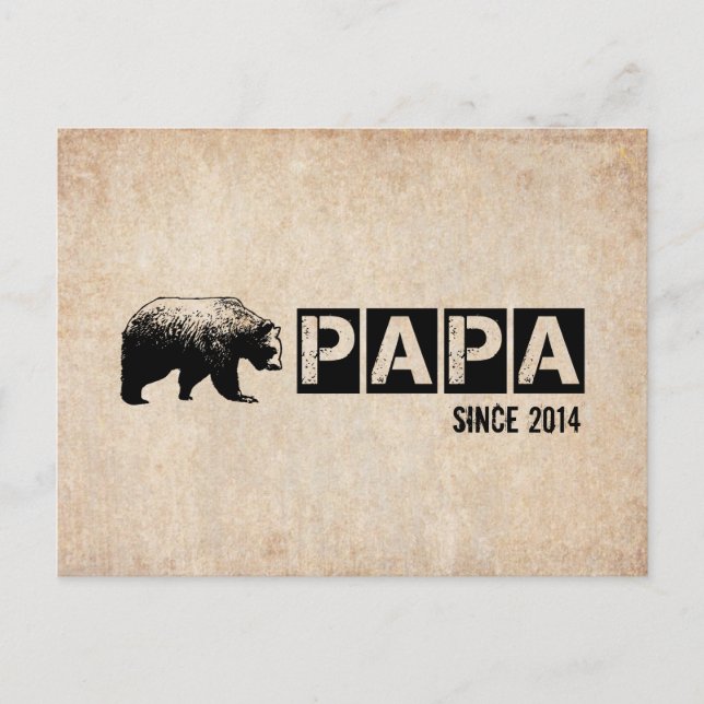 Grunge Papa Bear Since 2014, Black Postcard (Front)