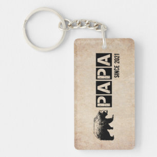 Grunge Papa Bear Since 2021, Black Keychain