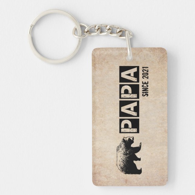 Grunge Papa Bear Since 2021, Black Keychain (Front)