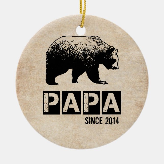Grunge Papa Bear Since Year For Dad Ceramic Ornament (Front)