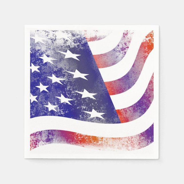Grunge patriotic flowing American flag, Old Glory: Napkin (Front)
