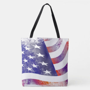 Grunge patriotic flowing American flag, Old Glory: Tote Bag