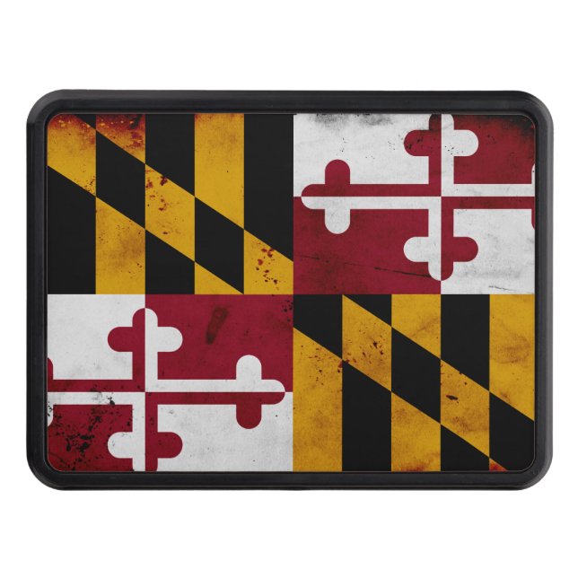 Grunge Patriotic Maryland State Flag Trailer Hitch Cover (Front)