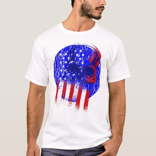 grunge patriotic skull american flag skeleton T-Shirt (Front)