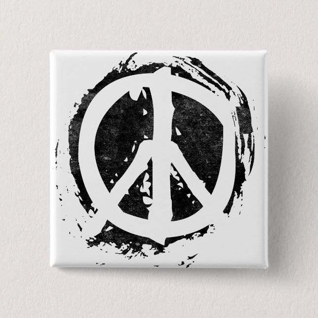 Grunge Peace Symbol 2 Inch Square Button (Front)