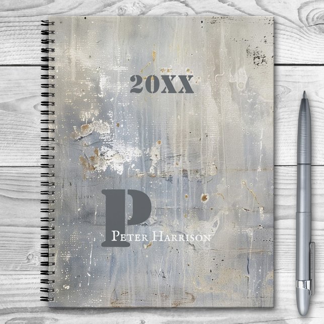 Grunge Peint Blue Grey (Planner featuring a grunge design in a loose painterly style in blue grey and off-white colors)