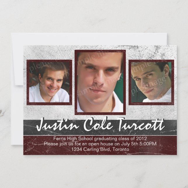 Grunge Photo Graduation Invitation - Red (Front)