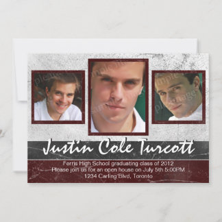 Grunge Photo Graduation Invitation - Rouge