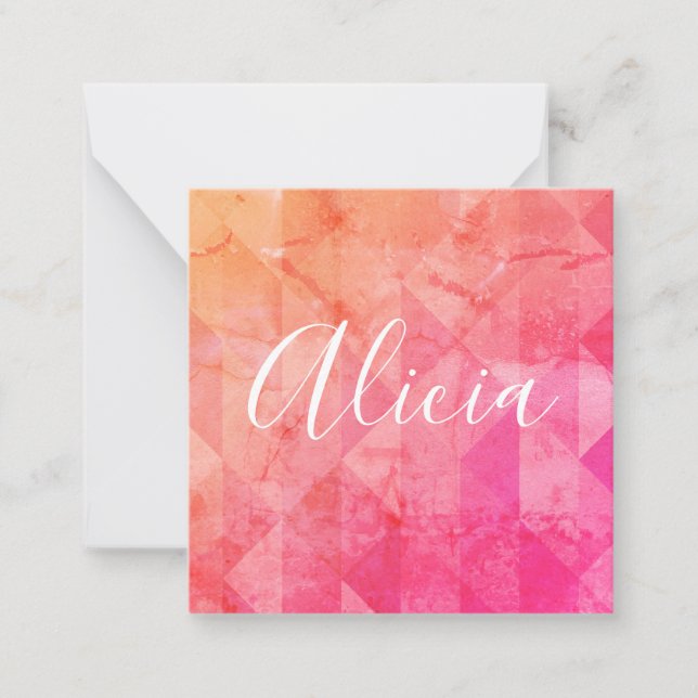 Grunge pink orange modern watercolor custom name   card (Front)
