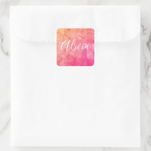 Grunge pink orange watercolor custom name text  square sticker