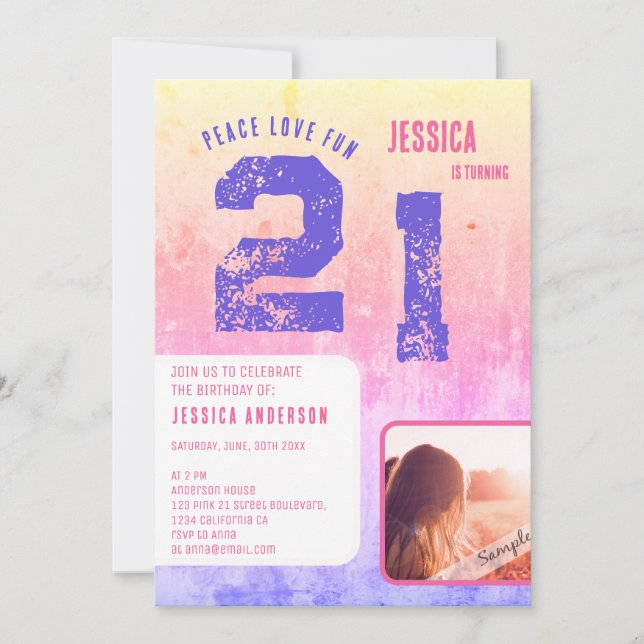 Grunge Pink Photo Birthday Invitation (Front)