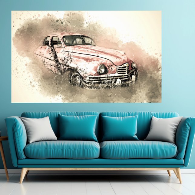 Grunge Pink Vintage Car Timeless Retro Charm Poster (Creator Uploaded)