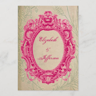 Grunge Pink Vintage Frame Wedding Invitations