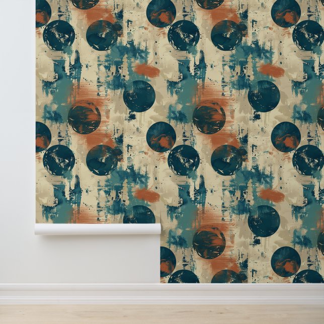 Grunge Polka Dot Blue Ball Brown Scratches Modern  Wallpaper (Application)