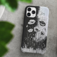 Grunge Poppy Black White Monogram Custom Name