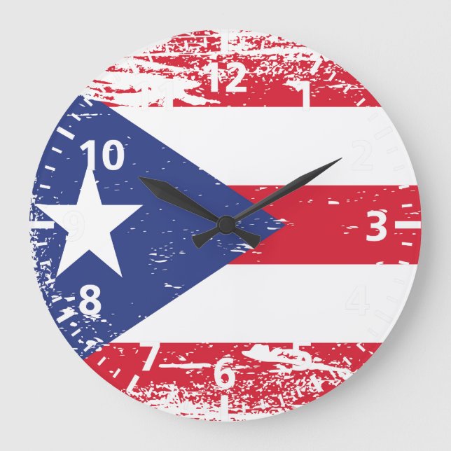 Grunge Puerto Rico Flag Large Clock (Front)