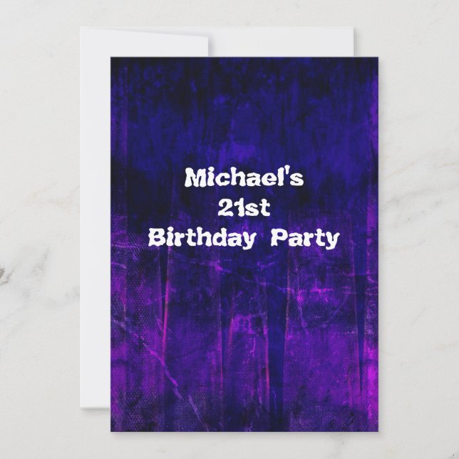 Grunge Purple Blue Abstract 21st Birthday Mans 2 Invitation (Front)