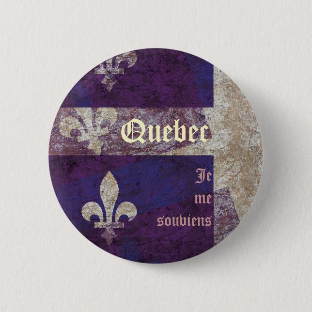 Grunge Quebec province flag and motto pin button (Front)