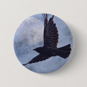 Grunge Raven & Moon Lt Blue Art Design 2 Inch Round Button