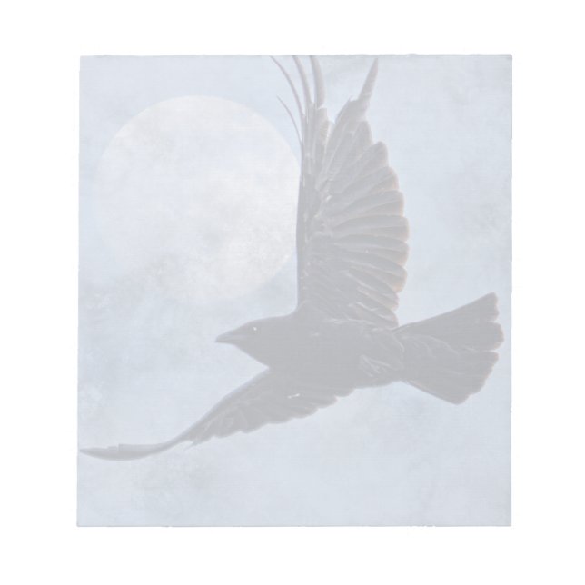 Grunge Raven & Moon Lt Blue Art Design Notepad (Front)