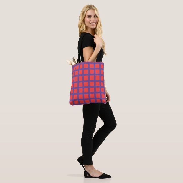 Grunge Red And Purcple Chekered Pattern Tote Bag (On Model)