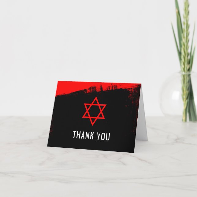 Grunge Red Bar Mitzvah Thank You (Front)