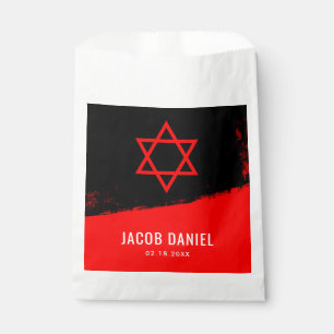 Grunge Red Black Bar Mitzvah Personalized Favour Bag