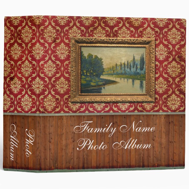 Grunge Red Damask Photo Album Binder (Front/Spine)