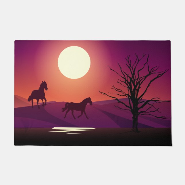 Grunge Red Rug Two Horses Doormat (Front)
