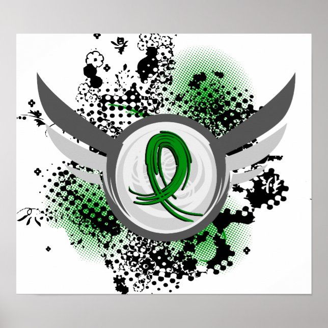 Grunge Ribbon and Wings Traumatic Brain Injury TBI Poster (Front)
