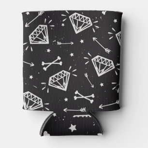 Grunge rock: diamonds, bones pattern. can cooler