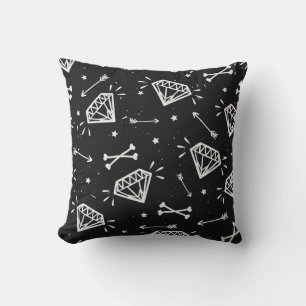 Grunge rock: diamonds, bones pattern. throw pillow
