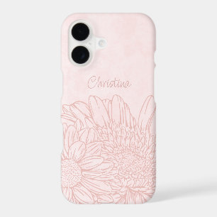 Grunge Rose Pâle avec Nom et Chrysanthèmes