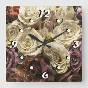 Grunge, roses, photo square wall clock