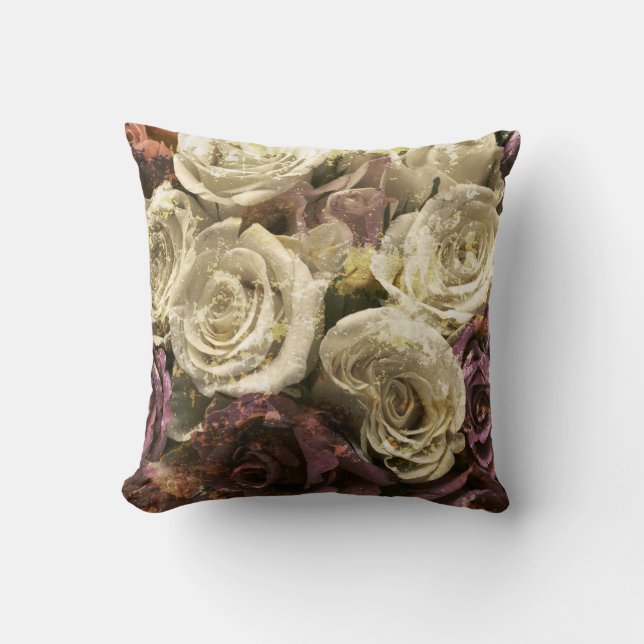 Grunge, roses, photo throw pillow (Front)