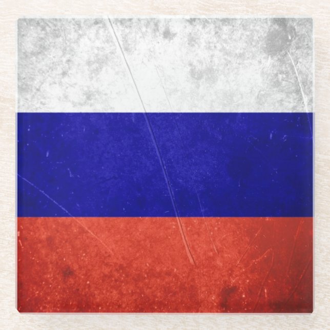 Grunge Russian Flag Glass Coaster (Front)