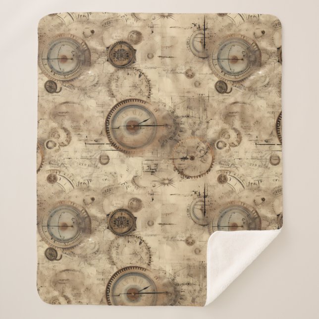 Grunge Rustic Steampunk Clock (11) Sherpa Blanket (Front)