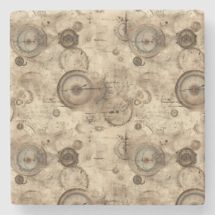 Grunge Rustic Steampunk Clock (11) Stone Coaster