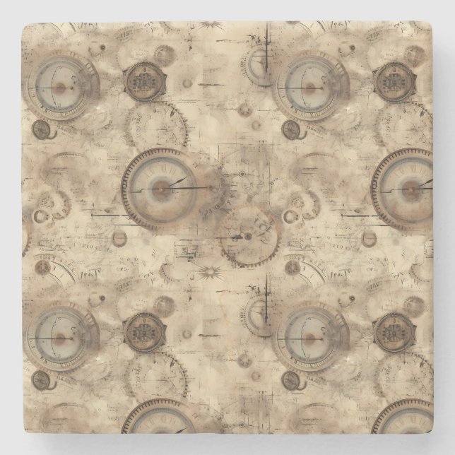 Grunge Rustic Steampunk Clock (11) Stone Coaster (Front)